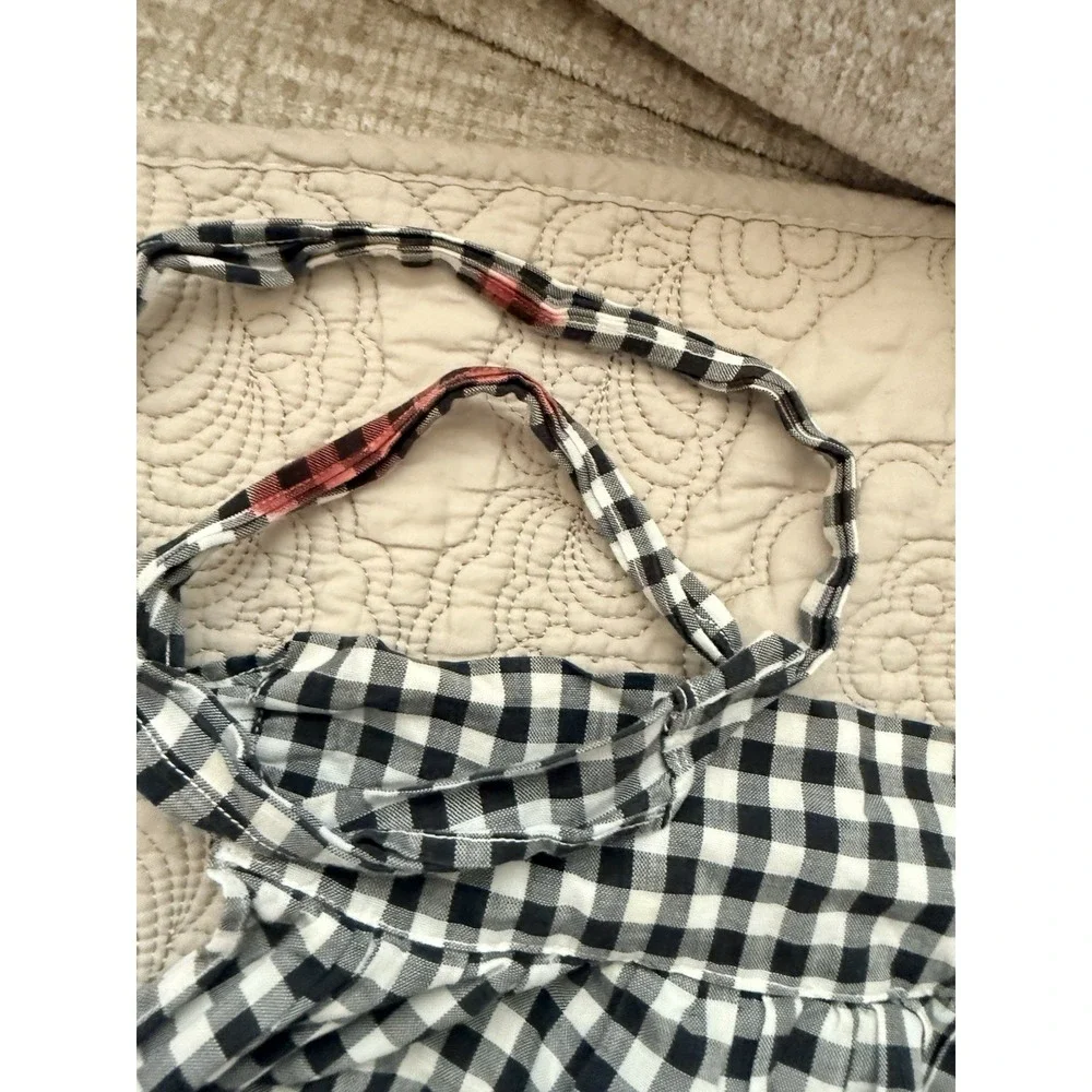 Vintage Black & White Checkered Women's Half Apron with White Cross Stitch